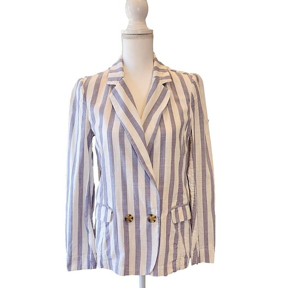 Blue and White Striped Blazer by Forever 21. 100% Cotton. Size M - Picture 1 of 7
